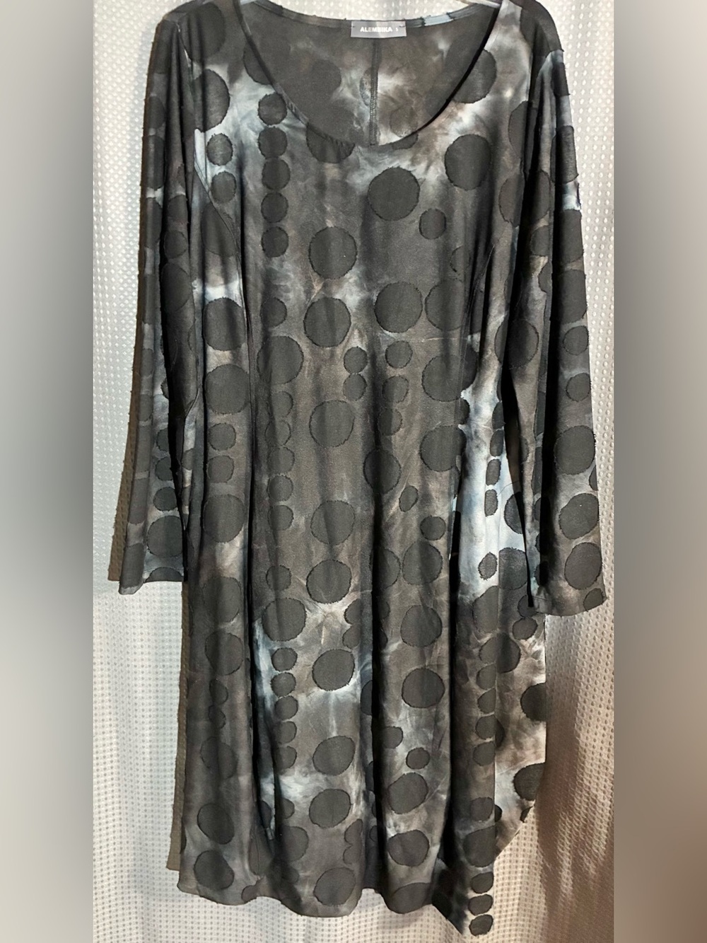 Alembika Polka Dot Asymmetric Shift Dress Sz 5 Lagenlook Texture Circles whimsic
